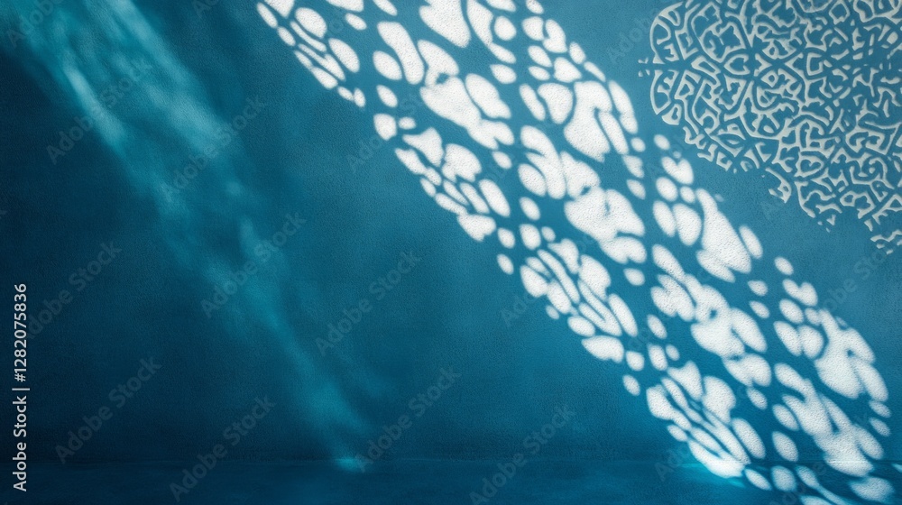 Aufkleber Delicate patterns weave across the calming light blue backdrop, infused with an enchanting interplay of light and shadow that evokes a sense of tranquility and depth.