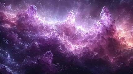 Stunning cosmic landscape featuring vibrant purple and blue nebula clouds, evoking a sense of wonder and exploration in the universe.