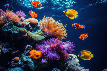 Obraz premium Vibrant Coral Reefs and Exotic Tropical Fish Showcasing the Majestic Beauty and Ecological Significance of the Great Barrier Reef 