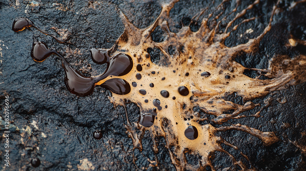 Poster fluid coffee spill on textured surface showcasing intricate patterns and colors