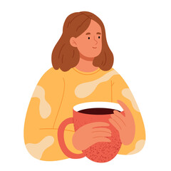 The girl is holding a large cup of coffee in her hand.