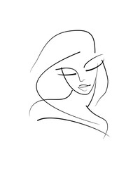 eyelash logo for beauty salon, beautiful girl face, beautiful hair and hair care. icon for cosmetology, beautiful makeup, silhouette facial features