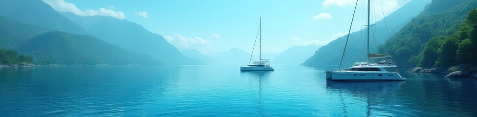 Serene yacht on the shore of a quiet blue Thun lake, calm, yacht