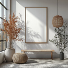 Mockup poster frame on the wall n the living room, art picture, for interior design or real estate decoration luxurious apartment, background.