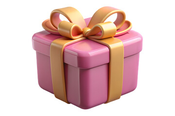 Pink Gift Box with Elegant Golden Ribbon Bow in 3D Render