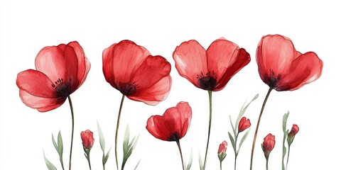 Fototapeta premium Hand-Painted Watercolor Wildflower Collection: Delicate Floral Illustrations on a White Background