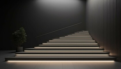 minimalist staircase with hidden lighting in a modern interior black background 3d rendering