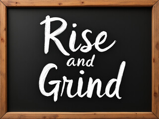 "Rise and Grind Inspirational Quote on Blackboard with Wooden Frame"