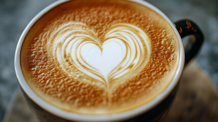 Delightful coffee with heart-shaped latte art showcases barista skills