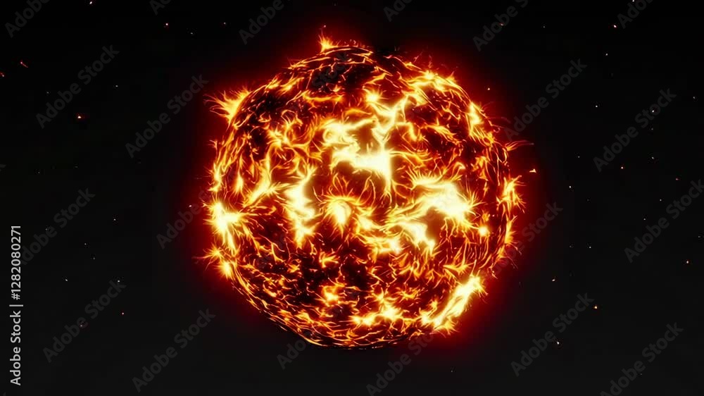 Poster orange and yellow flames rise from the surface of a star, creating a mesmerizing solar flare eruptio