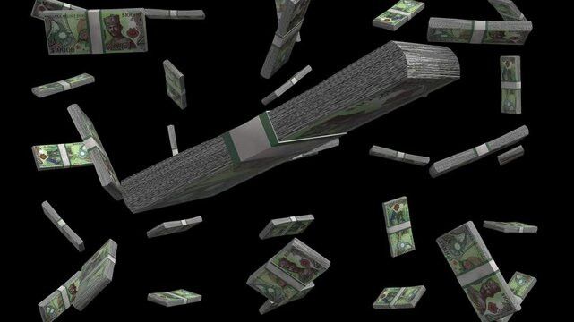 10000 Ringgit Brunei Falling Animation Stacks Of Money on Black Screen