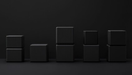 Black cubes on dark background, geometric shapes.