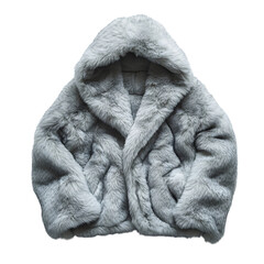 Faux Fur Hooded Jacket in Light Gray Isolated on Transparent Background