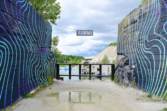 Rummu Quarry Lake with sunken ruins of a Soviet prison, Estonia
