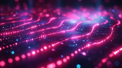 Vibrant abstract waves of pink and blue light creating a dynamic digital landscape