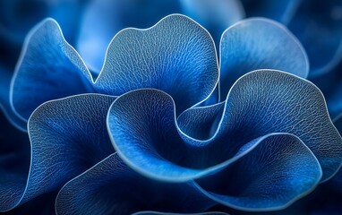 Close-up of intricate, vibrant blue flower petals, macro shot, soft light