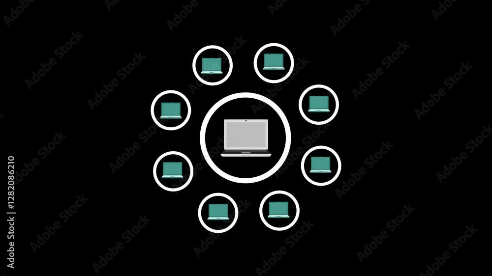 Poster network communication with laptop technology background. internet and network concept with black bac