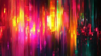 abstract glitch distortions with vibrant chromatic highlights, dynamic and artistic composition, textured and futuristic design, bold and glowing tones