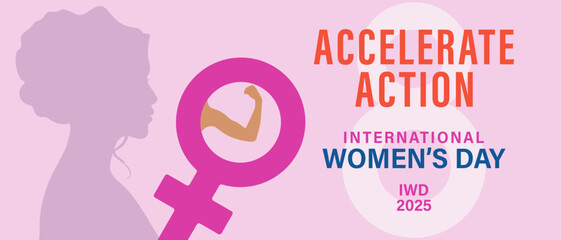 Accelerate Action campaign pose. International Women's Day 2025. Outline of a woman showing solidarity and support for women's rights.