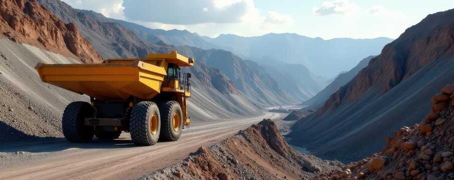 Large excavation equipment at gold copper mine site, excavators, earthmoving