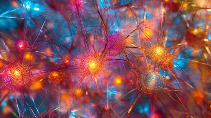 abstract neural network of glowing connections, futuristic and vibrant design, dynamic and structured composition, sharp and clean tones