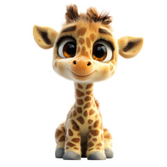 Fluffy 3D Cartoon Giraffe Calf Isolated on Transparent Background