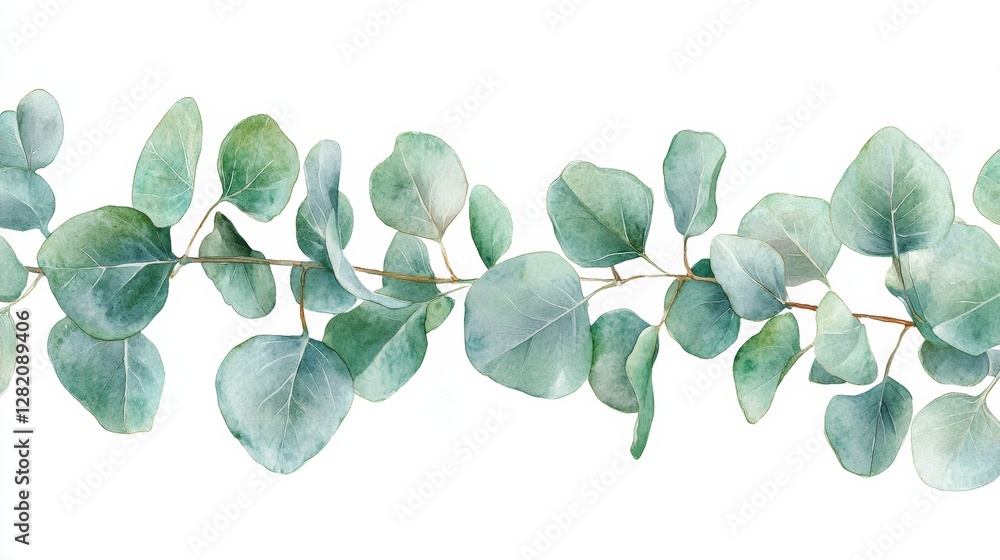 Poster beautiful watercolor illustration of eucalyptus leaves on a white background highlighting their deli