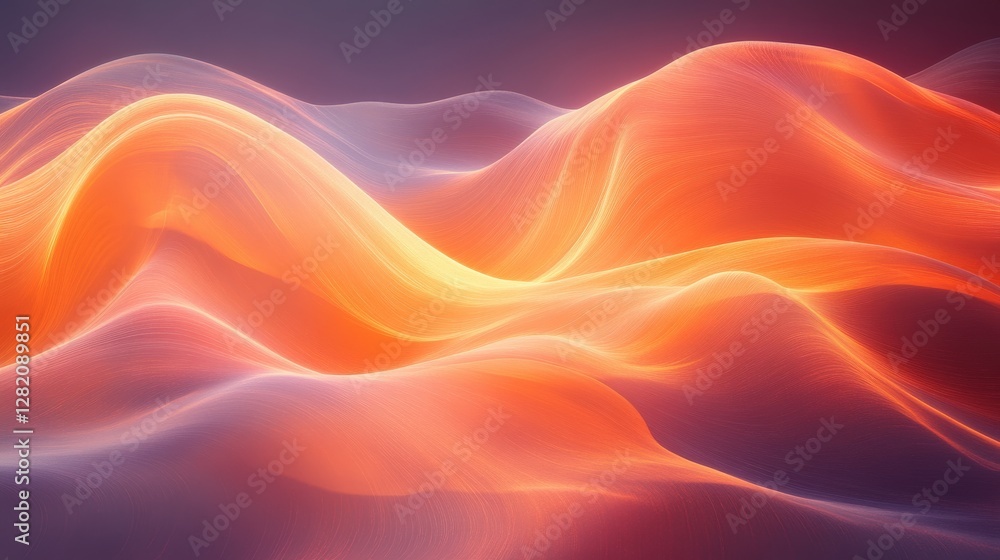 Poster abstract waves of light in vibrant orange and purple hues creating a dynamic visual experience