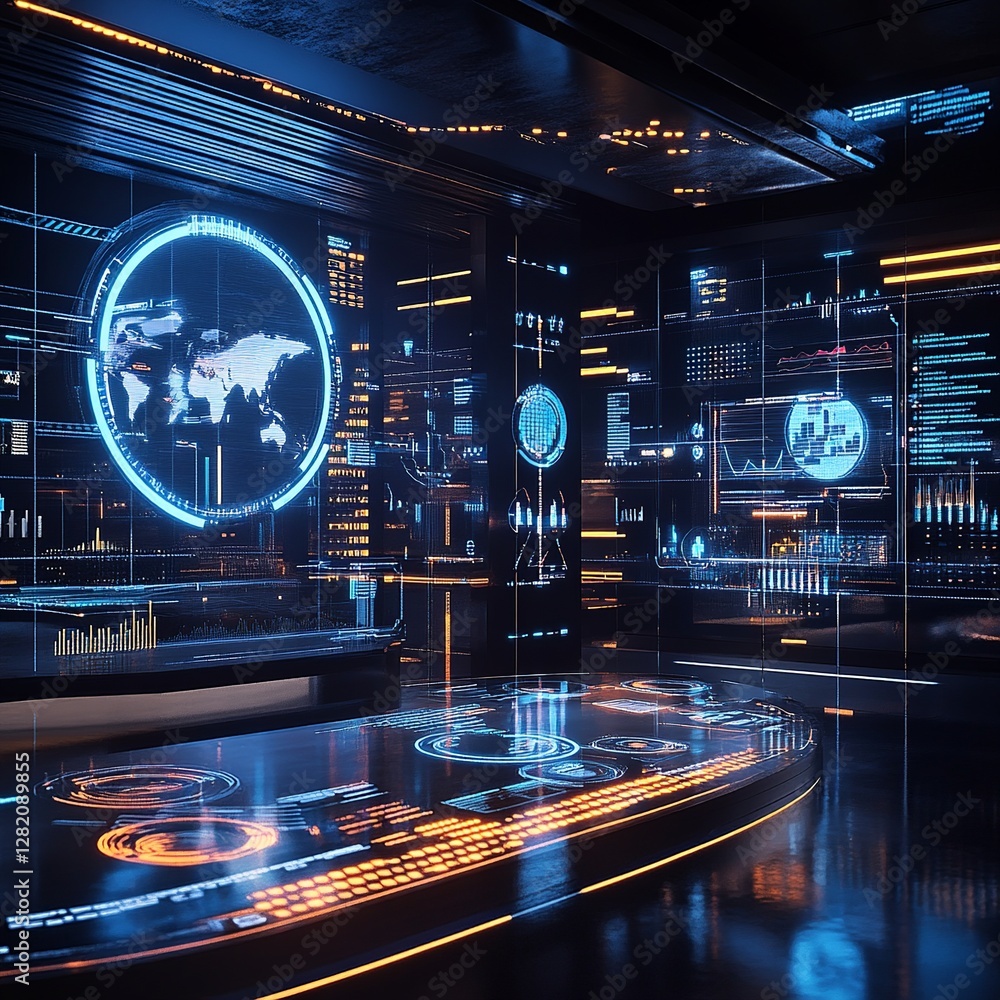 Poster an innovative digital marketing studio where analysts utilize advanced software to interpret statist