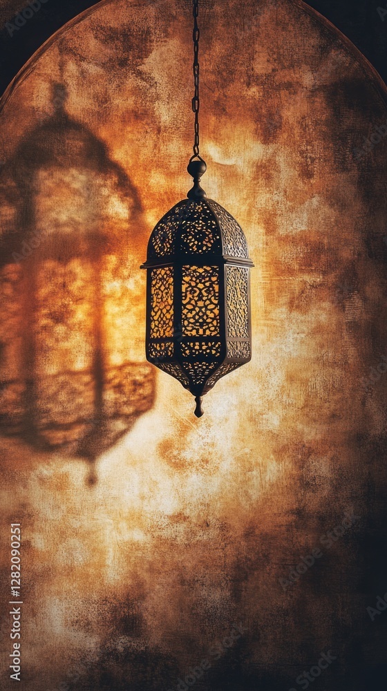 Poster an ornate lantern hangs gracefully, illuminating the wall with a warm, inviting glow. its intricate 