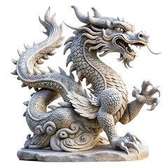 Fototapeta premium Ancient Stone Dragon Statue – Mythical Creature Sculpture Isolated on White Background, Transparent. PNG. AI GENERATED