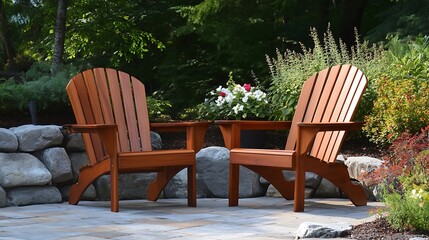 Fototapeta premium Relaxing adirondack chair by calm water high resolution picture