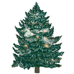 Christmas vector fur tree with sparkles isolated on white