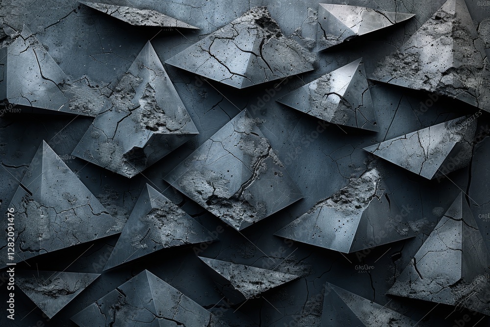 Poster seamless geometric pattern with triangular shapes and peeling paint on textured wall surface