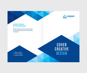 Cover for presentation, catalog, annual report, creative abstract design, blue triangle background