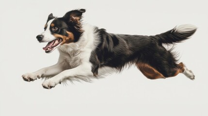 Fototapeta premium Energetic border collie mid-jump against white background