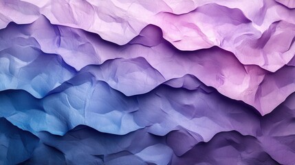 Fototapeta premium Abstract purple and blue textured layers of crumpled paper forming a wavy pattern