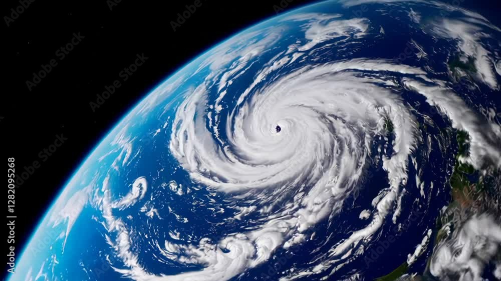 Aufkleber massive hurricane spiraling across rotating planet, revealing destructive power of atmospheric force