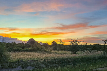 Scenic African Sunset Over a Grassland with Vibrant Sky Colors