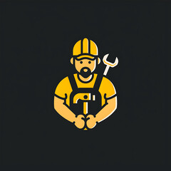  logo Worker with a wrench. Vector illustration on dark background.
