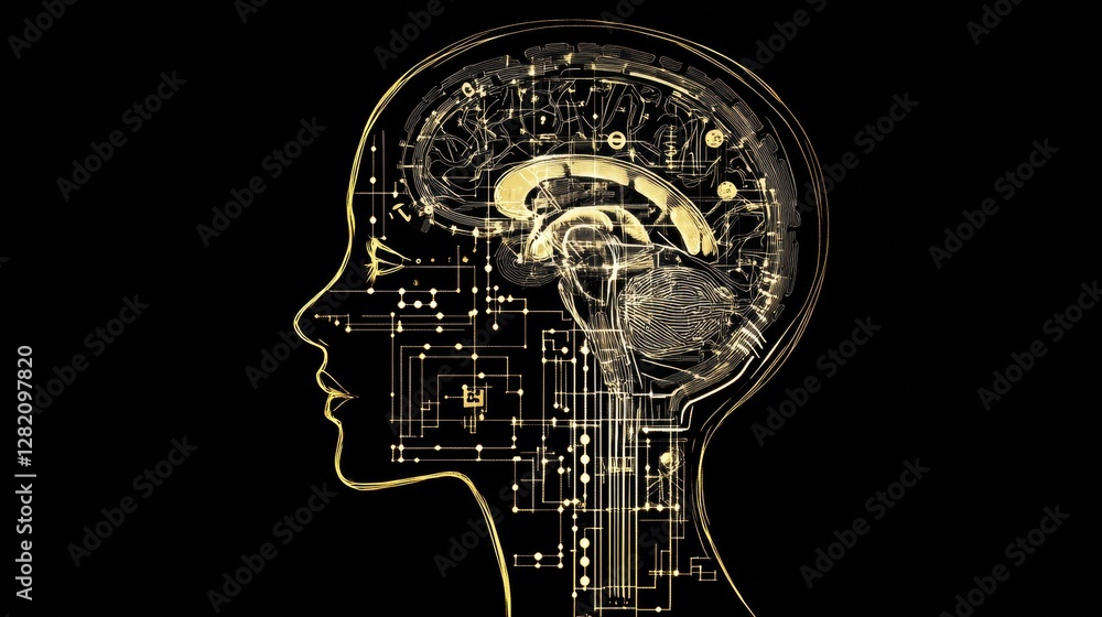 Leinwandbilder outline of human head filled with schematics representing the mechanisms of artificial intelligence 
