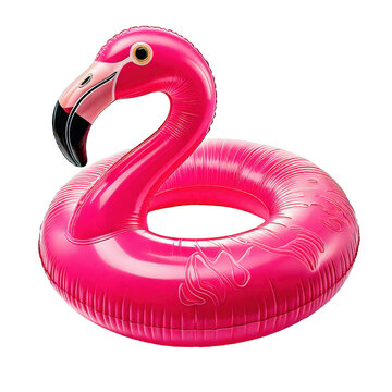 Pink Flamingo inflatable pool ring isolated on white transparent background