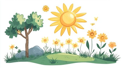 It sounds like you're looking for a vector illustration of a bright yellow sun with shining beams of light in a cartoon style. 