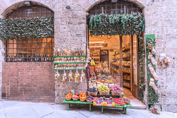 Fototapeta premium Typical stores for tourists in Siena's Old Town. Italy, 2019