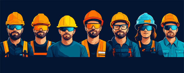 Construction workers icons set in flat style - vector image featuring diverse professionals.