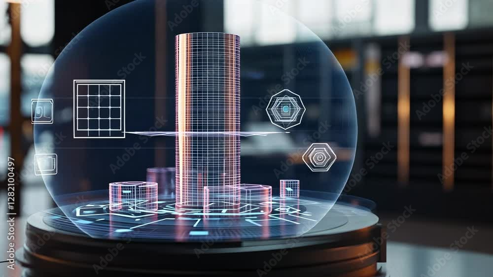 Aufkleber futuristic holographic cityscape projection with abstract ui elements displayed