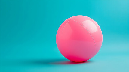 A pink beach ball on an isolated blue background, capturing the essence of summer fun