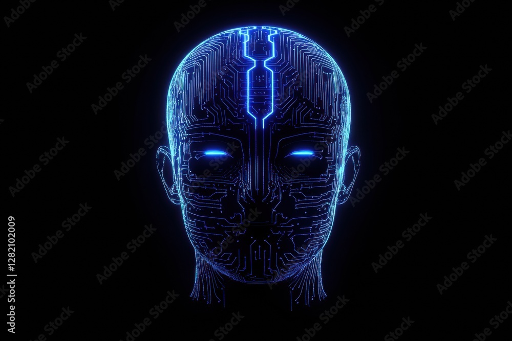 Aufkleber Silhouette of a human head with glowing circuits representing futuristic artificial intelligence and technology concepts. Generative AI