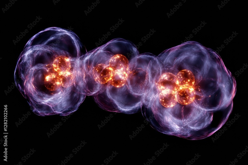 Fototapete visualization of gas molecules interacting and glowing atomic structures in motion. generative ai