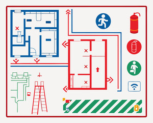 Emergency Exit Map Design vector illustration